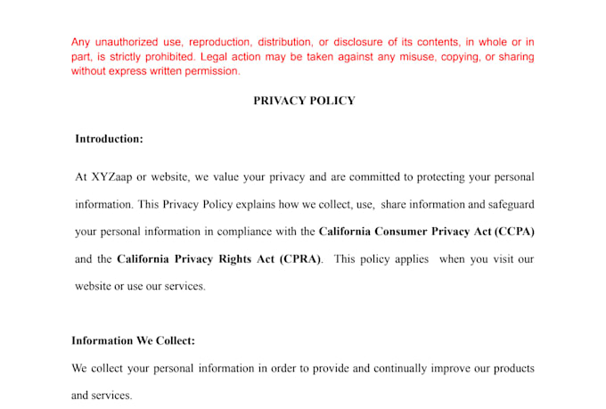 draft privacy policy and terms of service for app or website